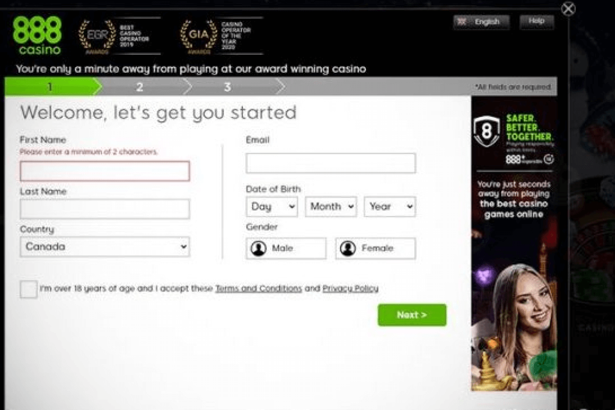 casino registration step